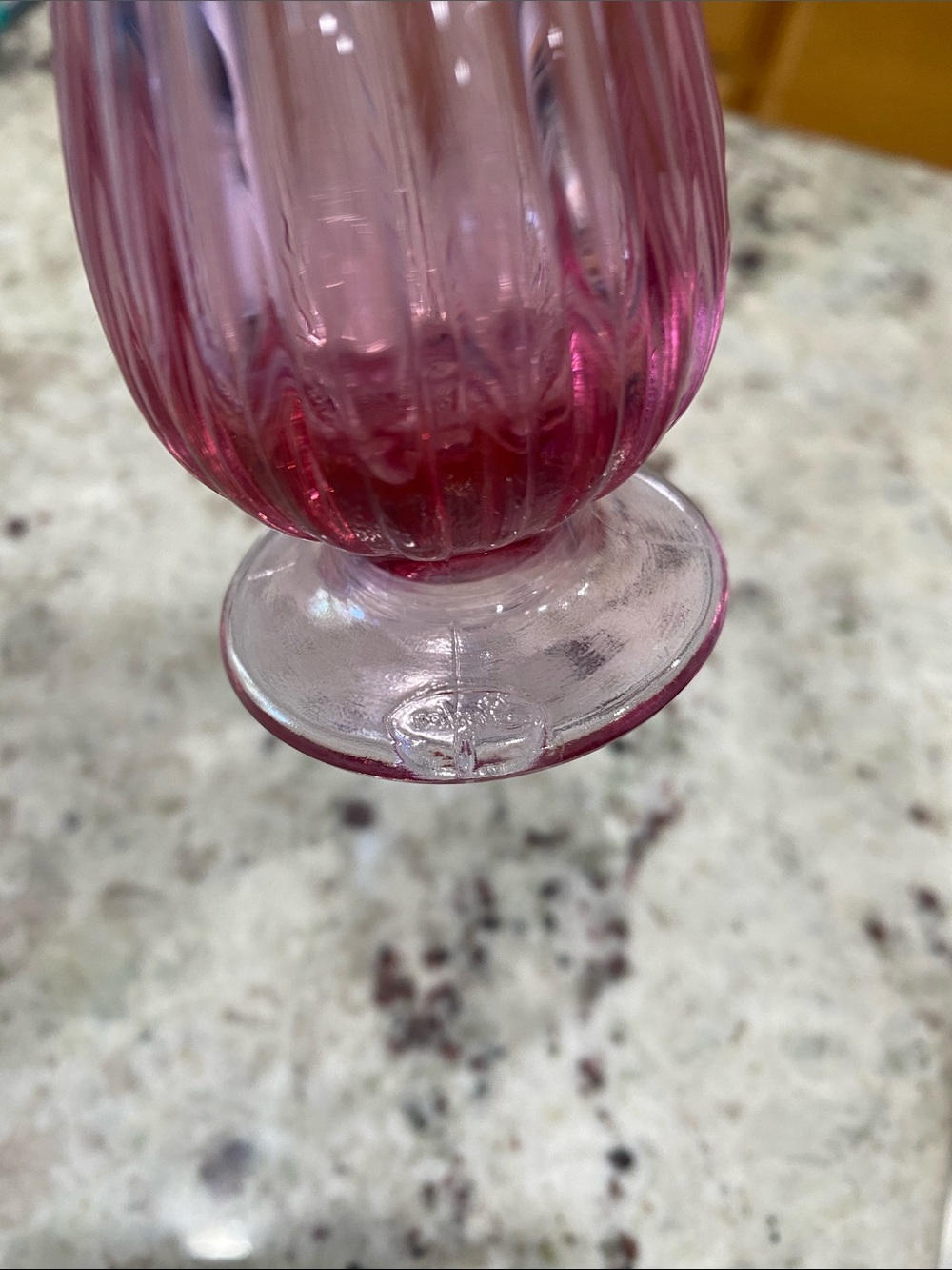 Fenton Pink Ribbed Bud Vase with Ruffled Rim - Picture 3 of 5